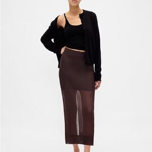 GAP Terra Brown Sheer Organza Midi Skirt